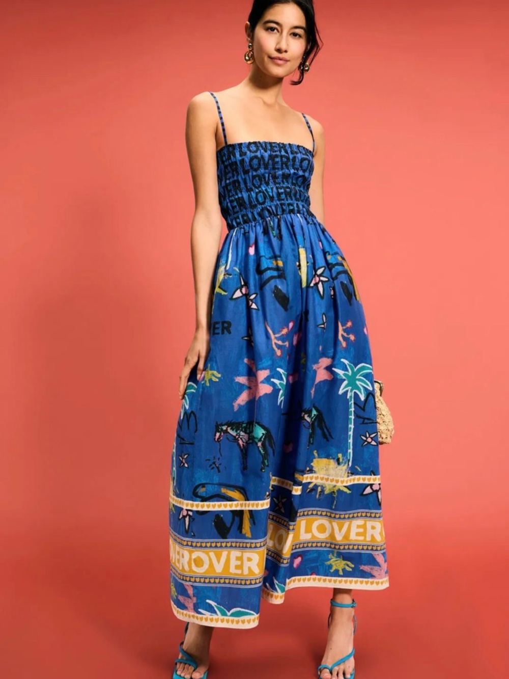 Romy Lover Sundress Bright Blue Tropical-Print Maxi Dress - Picture 2 of 8